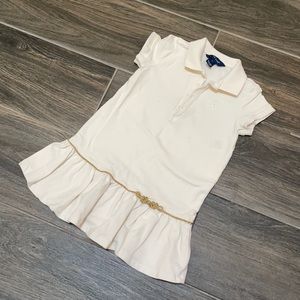 Ivory Ralph Lauren 5T Short dress with gold tie detail.